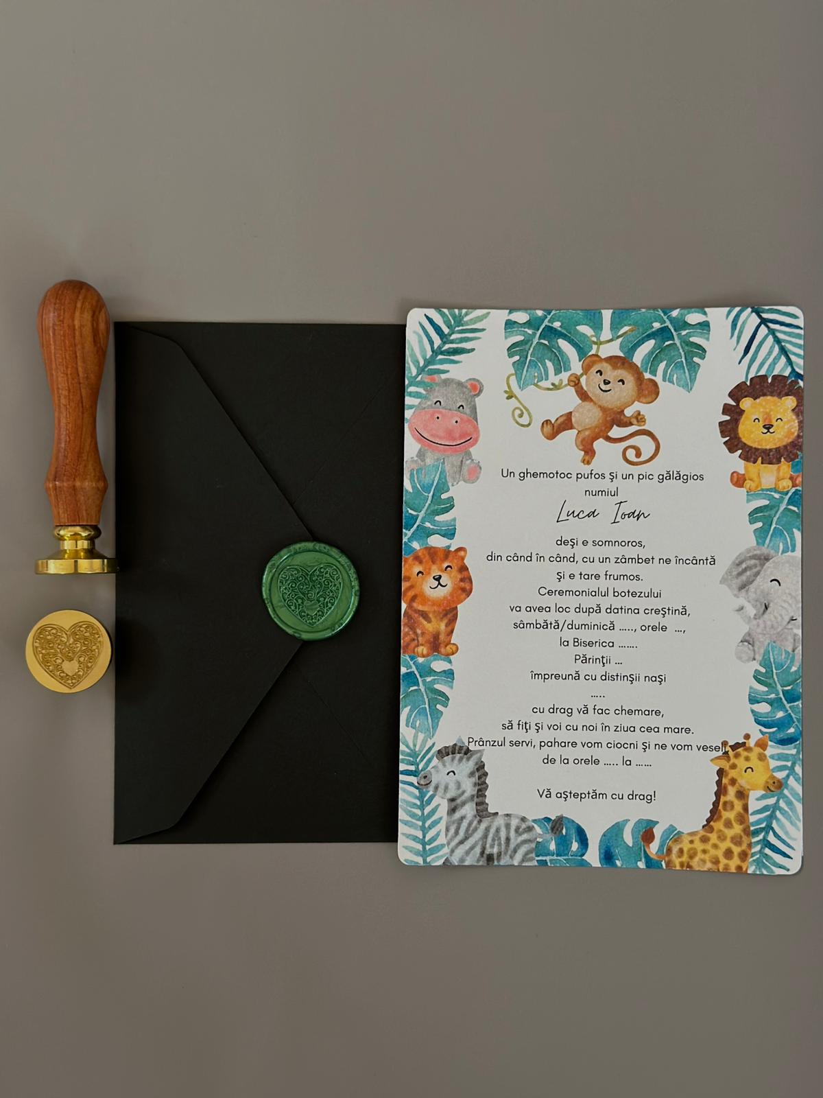 Invitație de botez tematică junglă cu animăluțe - imagine 2