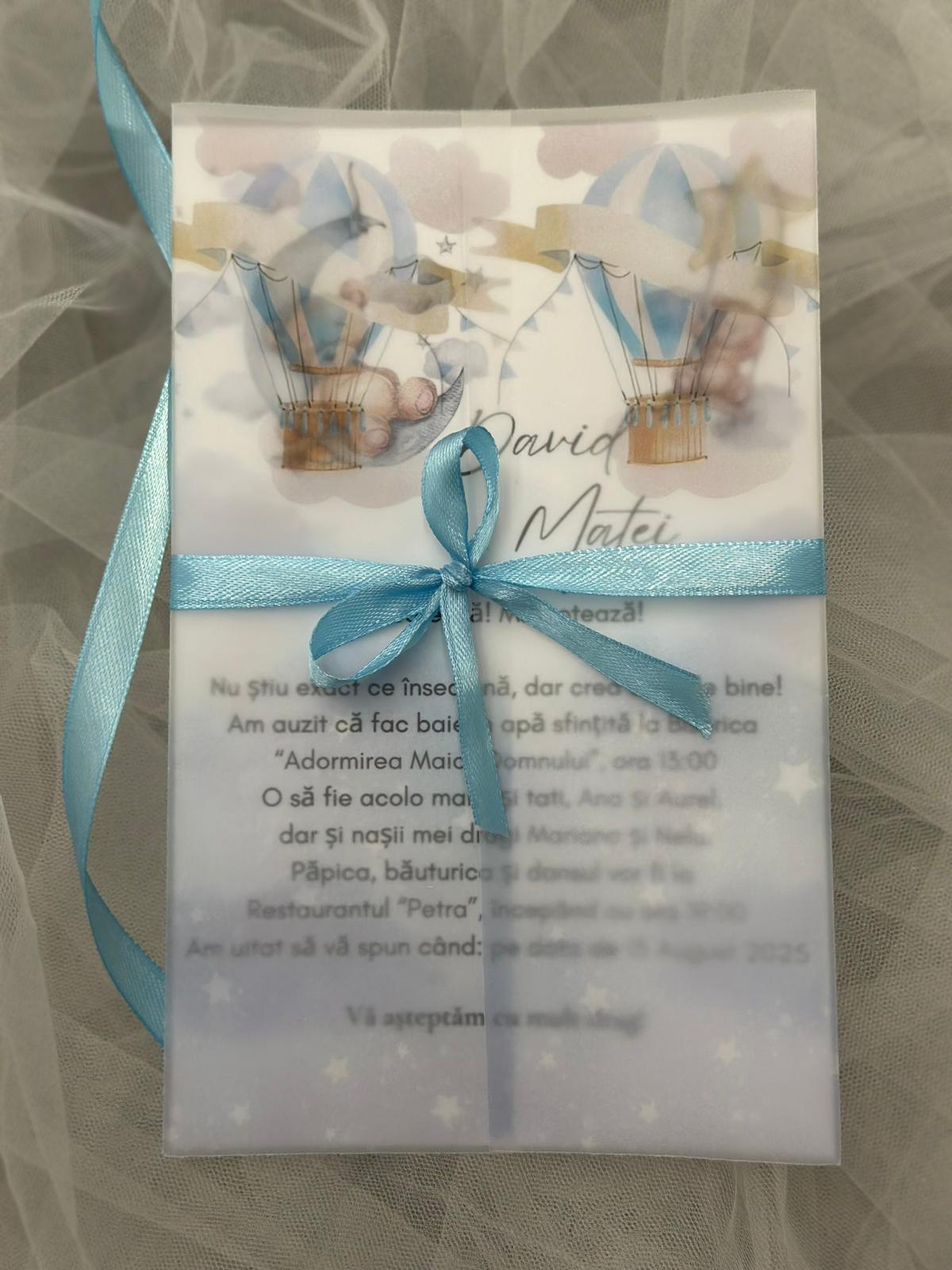 Invitație de botez cu ursuleți și nori - imagine 4