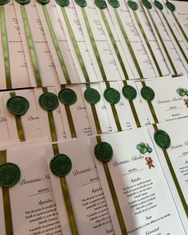 Meniu botez Ursuleți cu baloane – Model premium cu panglică verde