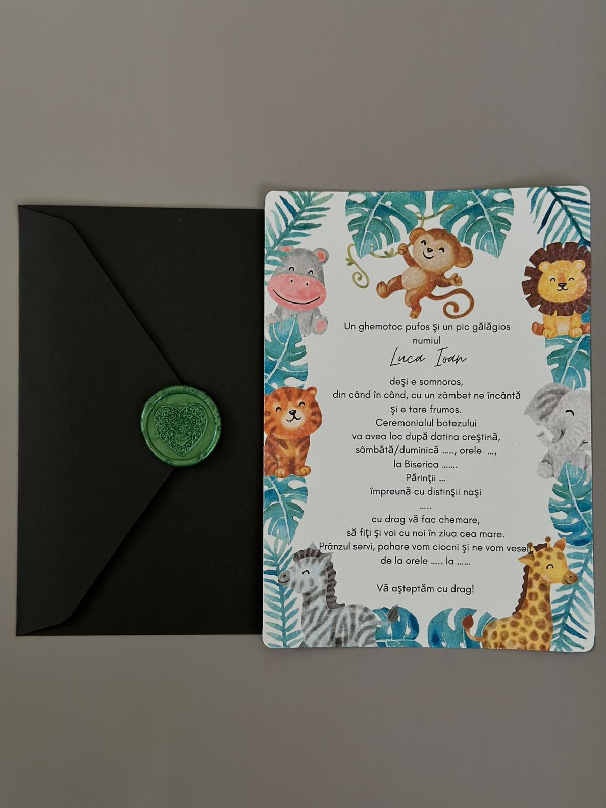 Invitație de botez tematică junglă cu animăluțe - imagine 3